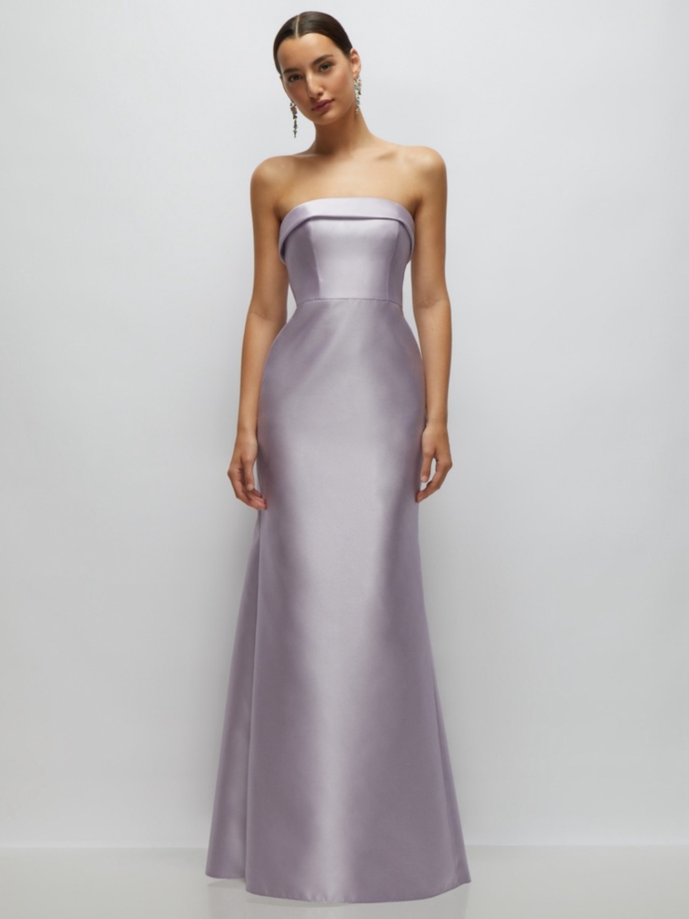 ALFRED SUNG Strapless Satin Lavender Evening Gown